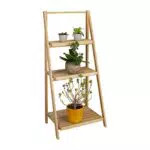 Relaxdays Blumentreppe innen, 3 Stufen, Bambus, klappbar