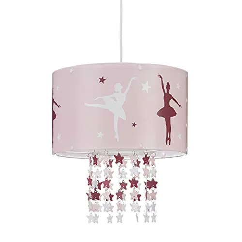 Relaxdays Hängelampe für Mädchen, Kinderlampe m. Ballerina Motiv