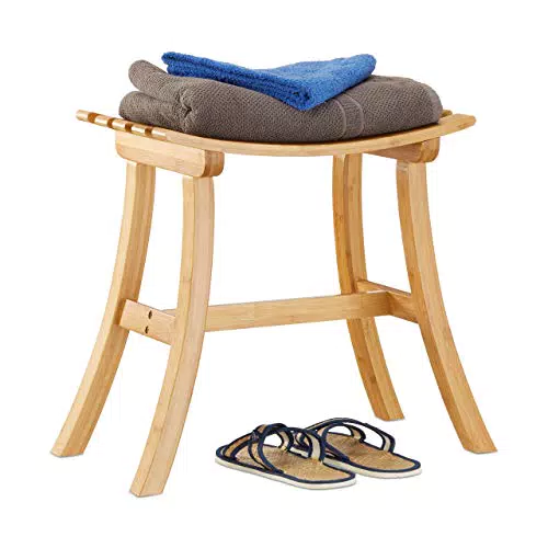 Relaxdays Hocker aus Bambus, elegant geschwungener Sitzhocker f. Garderobe