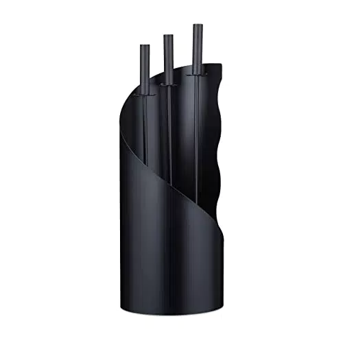 Relaxdays Kaminbesteck, modern, 4-teilige Kamingarnitur mit Schürhaken