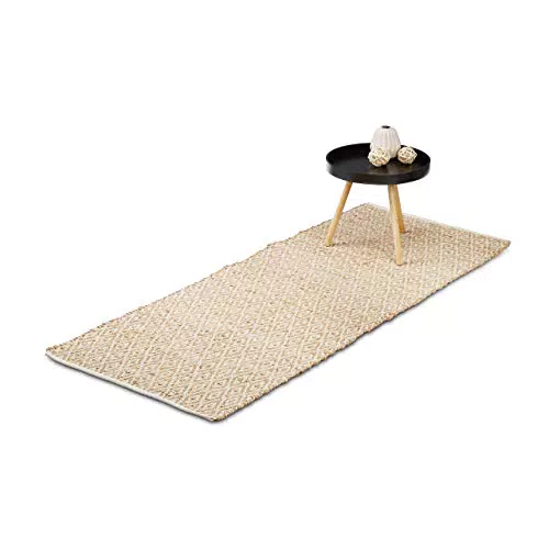 Relaxdays Läufer, Jute & Baumwolle, 80 x 200 cm Teppich für Flur