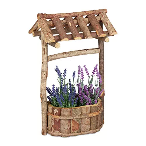 Relaxdays, natur Holzbrunnen Garten, dekorativer Zierbrunnen aus Holz