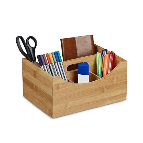 Relaxdays Schreibtischorganizer Bambus, Stifteköcher