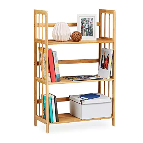 Relaxdays Standregal Bambus, Holz, 3 Ablagen, HxBxT: 88 x 55 x 26 cm