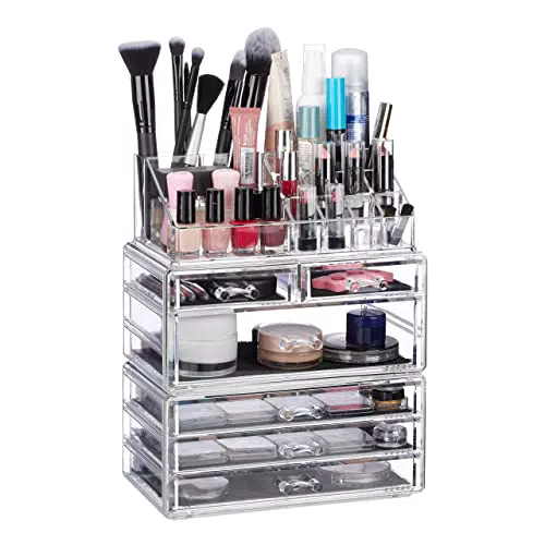 Relaxdays, transparent Kosmetikorganizer mit 6 Schubladen