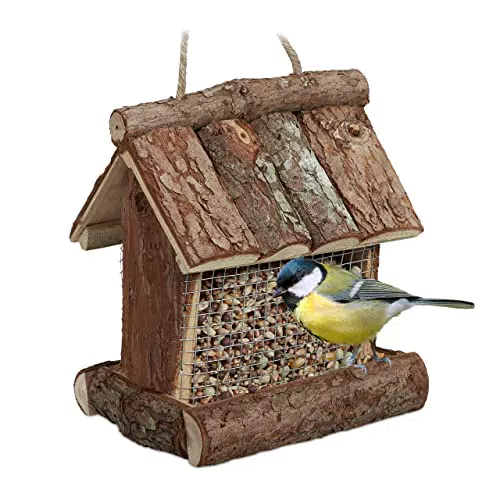 Relaxdays Vogelfutterhaus Holz, zum Aufhängen, HBT: 17 x 15 x 12 cm