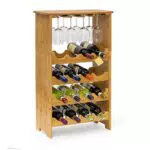Relaxdays Weinregal aus edlem Bambus H x B x T: ca. 84 x 50 x 24 cm Weinhalter für 16 Flaschen und 12 Gläser Flaschenregal aus 3 Teilen mit Glashalter und Ablage Weinflaschenregal zum Stapeln