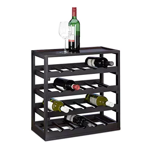 Relaxdays Weinregal aus Holz H x B x T: ca. 52 x 52 x 25 cm robustes Flaschenregal für Wein Weinflaschenregal in edlem schwarz Weinflaschenhalter mit 4 Ebenen für 20 Flaschen Flaschenhalter