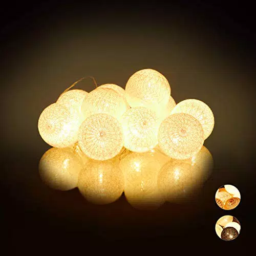 Relaxdays, weiß LED Lichterkette mit 10 Baumwollkugeln
