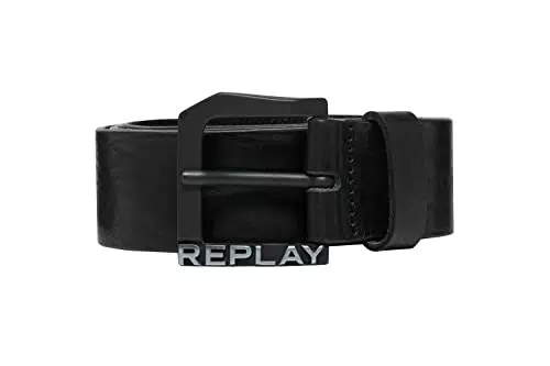 Replay Herren Gürtel aus Leder, Schwarz, 95 cm