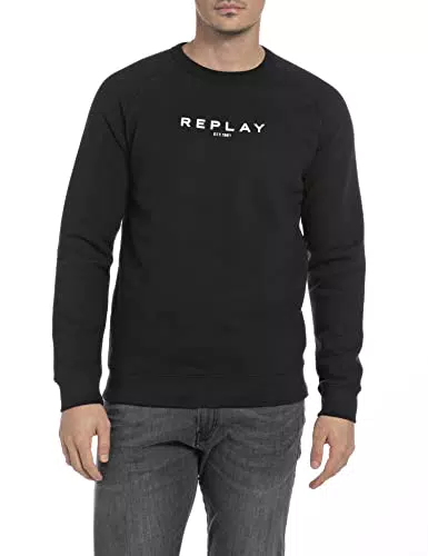 Replay Herren Sweatshirt aus Baumwollmix, Schwarz, XL
