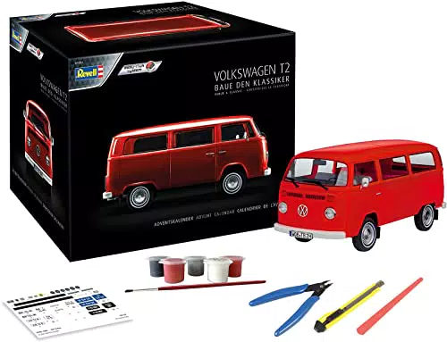 Revell Adventskalender Volkswagen VW T2 Bus I VW T2 Adventskalender I Kult Bulli in 24 Tagen zusammenbauen I Adventskalender für Jungen