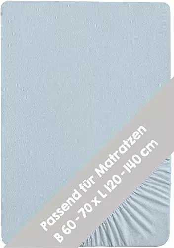 roba Spannbettlaken Lil Planet 60 x 120 70 x 140 - Baby Bettlaken für Kindermatratzen - Bio Baumwolle - GOTS und Oeko-Tex Standard 100 - Hellblau/Sky