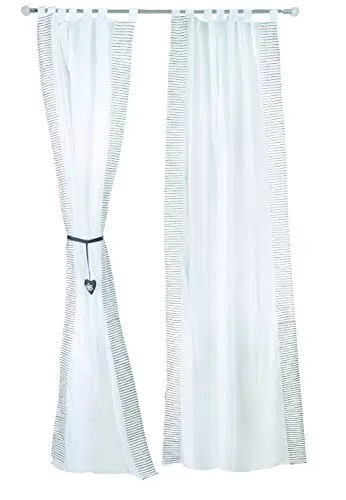 roba Vorhang Set Rock Star Baby - 250 x 145 cm - 2-teilige Gardinen für Baby & Kinderzimmer - Weiß mit grauen Streifen - Deko für Mädchen & Jungen