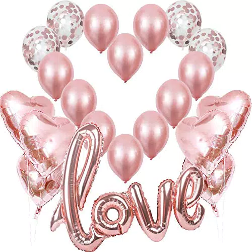 Rosegold Love Luftballons, XXL Love Folienballon Rose Gold Herz Helium Folienballons Konfetti Ballon