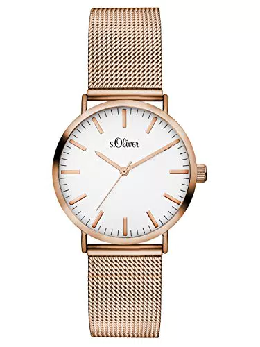 s.Oliver Damen Analog Quarz Armbanduhr mit Edelstahlarmband SO-3272-MQ