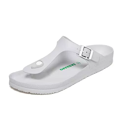 SAGUARO Herren Eva Hausschuhe Flach rutschfest Damen Duschen Badeschuhe Slippers Weiß 45