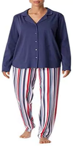Schiesser Damen Pyjama Lang Pyjamaset, Jeansblau, 52