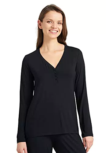 Schiesser Damen Schlafshirt Langarm Modal mit Knopfleiste-Mix + Relax Pyjamaoberteil