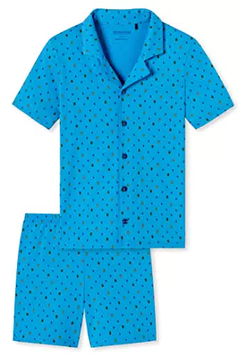 Schiesser Jungen Pyjama Kurz Pyjamaset, blaugemustert