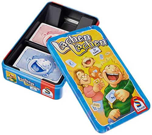 Schmidt Spiele 51209 Lachen, Lachen für Kinder, Reisespiel in der Metalldose