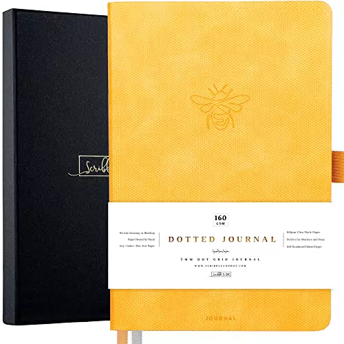 Scribble & Dot Bullet Journal - Dotted Notizbuch A5 Honigbiene A5 Ultra dickes 160 g/m Papier Signature Notizbuch gebunden von Hand Perfektes gepunktetes Tagebuch für Künstler