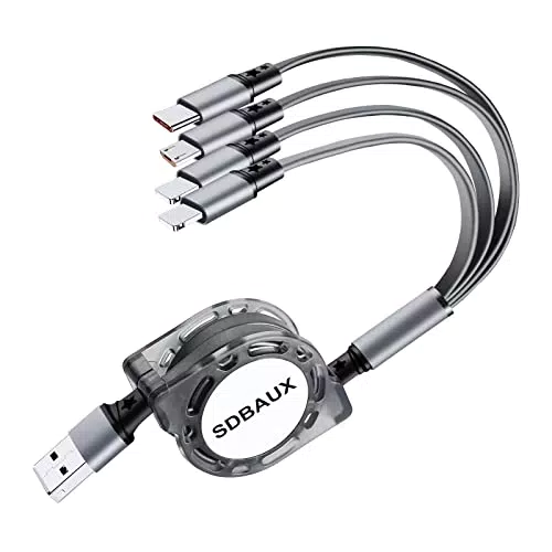 SDBAUX Multi USB Kabel 4 in 1, Universal Einziehbares Schnelles Ladekabel mit Micro USB Typ C Lightning Kabel für iPhone