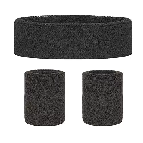 SHULLIN 3 Stück Schweißband Set Sportstirnband Schweiß absorbierendes Stirnband Schweißbändern mit 1×Sport Stirnband und 2×Schweissband Handgelenk für Männer Frauen Radfahren Laufen Tennis