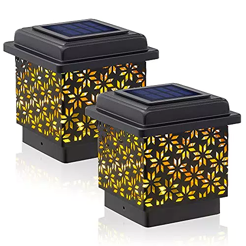 Siedinlar Solar Pfostenleuchte Solarleuchten Metall Warmweiss LED Lampe Wasserdicht für Garten 9x9 10x10 cm Zaun Hölzerne Pfosten