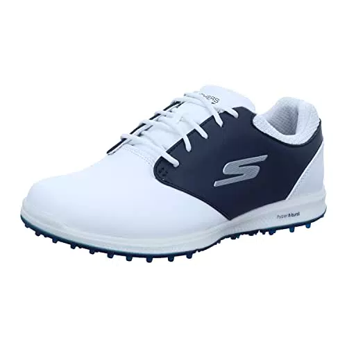 Skechers Damen 123027 Sneaker, Weißes Leder, marineblauer Rand