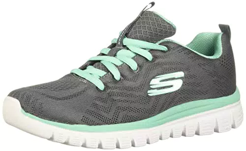 Skechers Damen Graceful Get Connected Sneaker, Charcoal Mesh Green Trim