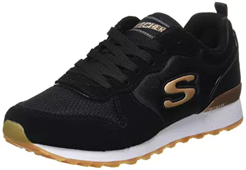 Skechers Damen Og 85 Gold'n Gurl Sneaker, Black Suede Nylon Mesh Rose Gold Trim