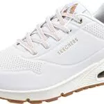 Skechers Damen Uno Shimmer Away sneakers, White Durabuck Rose Gold Duraleather Trim