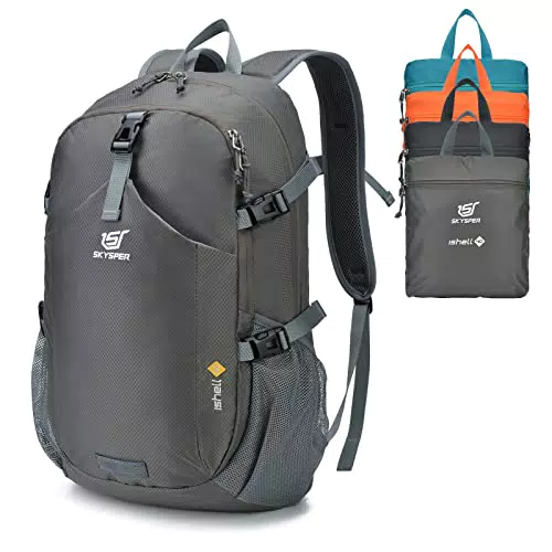 SKYSPER 40L Faltbarer Rucksack Ultraleicht mit Nassfach Verstaubar Daypack Wasserfest Reiserucksack Tagesrucksack für Wandern Reisen Radtouren Städtetrips