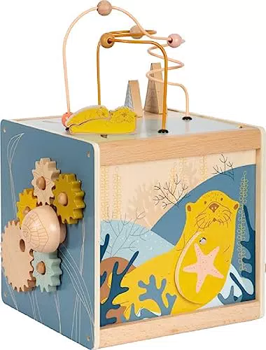small foot Motorikwürfel "Seaside" aus Holz, vielfältiges Motorikspielzeug für Kleinkinder