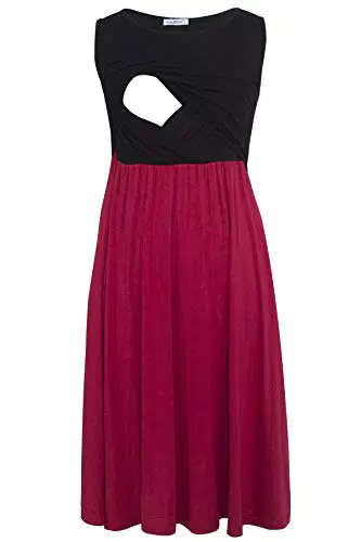 Smallshow Ärmelloses Patchwork-Umstandskleid mit Taschen für Frauen Black-Wine XX-Large