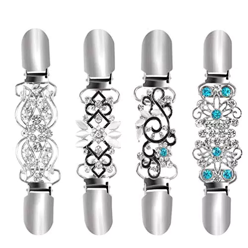 SOIMISS 4 Stück Retro Cardigan Clips Vintage Metall Kristall Strass Pullover Schal Clip Form Antike Schal Clip Brosche Pin Kostüm Zubehör für Frauen Damen Strickjacke Kleider Jacke Silber