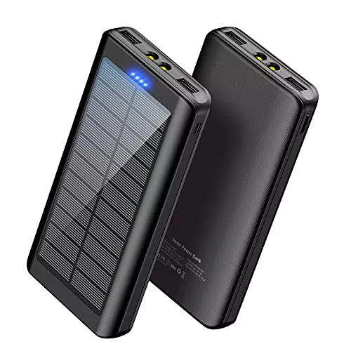 Solar Powerbank 26800mAh Externer Akku: Power Bank Mobiles Outdoor Tragbares Ladegerät mit 2 USB Ports & Taschenlampen Handy Akkupack für Smartphone