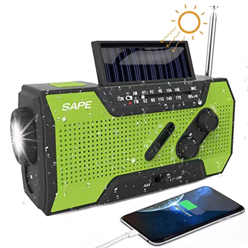 Solar Radio, Kurbelradio AM/FM Wiederaufladbare Dynamo Radio Wasserdicht LED Dynamo Lampe Powerbank f¨r Wandern
