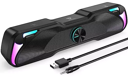 SPKPAL PC Lautsprecher Bluetooth Lautsprecher, Berührung Kontrolliert Dynamische RGB PC Soundbar mit 3.5mm Eingang