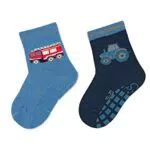 Sterntaler Baby Jungen Fliesen Socken Baby ABS-Söckchen Doppelpack Feuerwehr - Fliesen Rutsch Socken Baby - aus Baumwolle - zartblau