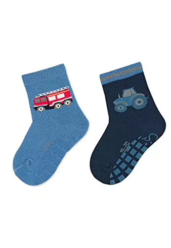 Sterntaler Baby Jungen Fliesen Socken Baby ABS-Söckchen Doppelpack Feuerwehr - Fliesen Rutsch Socken Baby - aus Baumwolle - zartblau