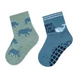 Sterntaler Baby Jungen Fliesen Socken Baby ABS-Söckchen Doppelpack Nashorn und Wal - Fliesen Rutsch Socken Baby - aus Baumwolle - grün