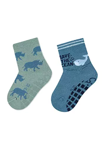 Sterntaler Baby Jungen Fliesen Socken Baby ABS-Söckchen Doppelpack Nashorn und Wal - Fliesen Rutsch Socken Baby - aus Baumwolle - grün
