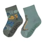 Sterntaler Baby Jungen Fliesen Socken Baby Fli Fli AIR Doppelpack Dschungel - Fliesen Rutsch Socken Baby - aus Baumwolle - dunkelgrün