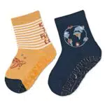 Sterntaler Baby Jungen Fliesen Socken Baby Fli Fli AIR Doppelpack Planet und Erde - Fliesen Rutsch Socken Baby - aus Baumwolle - gelb