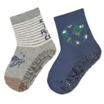 Sterntaler Baby Jungen Fliesen Socken Baby Fli Fli AIR Doppelpack Planet und Erde - Fliesen Rutsch Socken Baby - aus Baumwolle - hellgrau