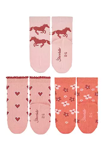 Sterntaler Baby-Mädchen 3er-Pack Pferde Söckchen, rosa