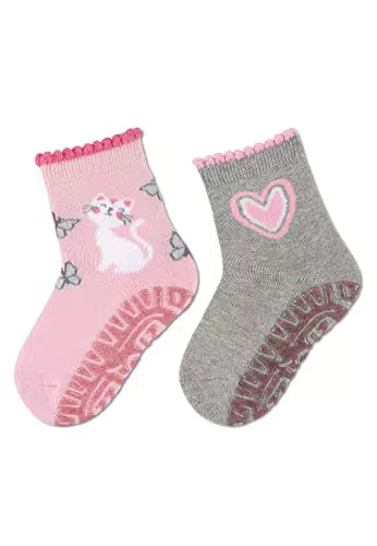 Sterntaler Baby Mädchen Baby Socken Glitzer Flitzer AIR Doppelpack Katze - Socken Baby - aus Baumwolle mit Vollplüsch - rosa