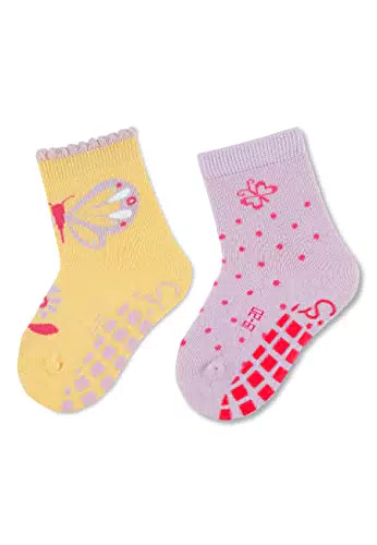 Sterntaler Baby Mädchen Fliesen Socken Baby ABS-Söckchen Doppelpack Schmetterling - Fliesen Rutsch Socken Baby - aus Baumwolle - gelb